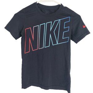 NIKE Youth S Black Dri-Fit Fitted T-Shirt With Large Logo Graphic